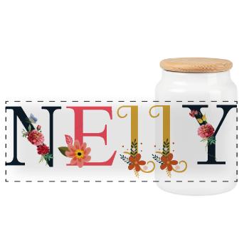 Nom NELLY décoré de fleurs - Boîte à biscuits avec couvercle en bois - blanc - Devant