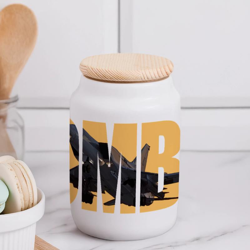 Bomber Tu-22 M3 Panoramic Cookie Jar with Wooden Lid