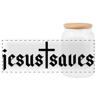 Jesus Saves - Panorama Keksdose mit Holzdeckel - Weiß - Vorne