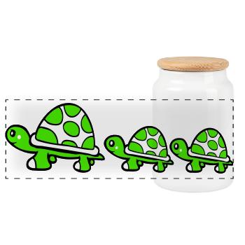 Turtle Family Mom Dad 2 Kids Mom Cute - Panoramic Cookie Jar with Wooden Lid - white - Front
