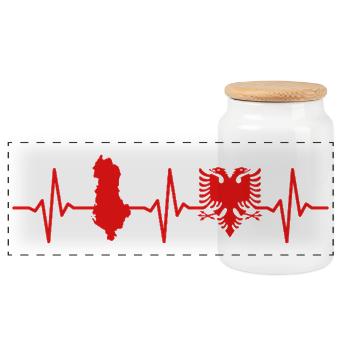 Albania Heartbeat Albanian Eagle - Panoramic Cookie Jar with Wooden Lid - white - Front