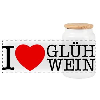 I love Glühwein Weihnachten Spruch - Panorama Keksdose mit Holzdeckel - Weiß - Vorne