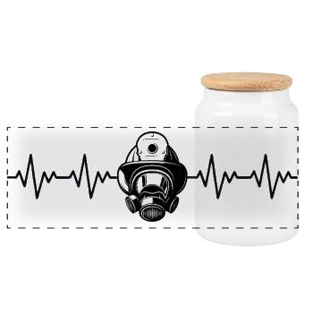 Firefighter Fire Brigade ECG Heartbeat - Panoramic Cookie Jar with Wooden Lid - white - Front