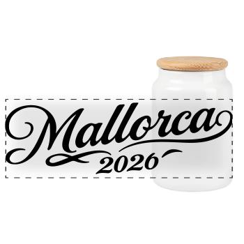Mallorca 2026 - Panorama Keksdose mit Holzdeckel - Weiß - Vorne