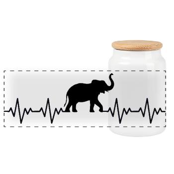 Elefant EKG Herzschlag - Panorama Keksdose mit Holzdeckel - Weiß - Vorne