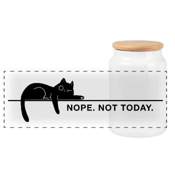 Nope. Not today. – Minimal Cat Statement - Panoramic Cookie Jar with Wooden Lid - white - Front