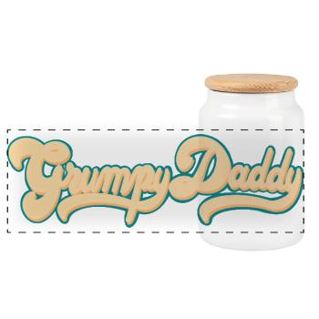 Grumpy Daddy Retro Script - Farbe "Groovy Baby" - Panorama Keksdose mit Holzdeckel - Weiß - Vorne