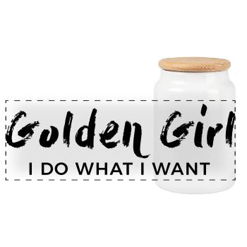 Golden Girl – I do what I want - Panoramic Cookie Jar with Wooden Lid - white - Front