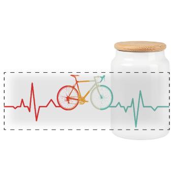 Bicycle heartbeat vintage - Panoramic Cookie Jar with Wooden Lid - white - Front