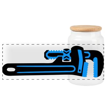 Pipe Wrench Tool Plumber - Panoramic Cookie Jar with Wooden Lid - white - Front