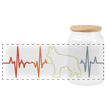 German Shepherd Heart Line - Panoramic Cookie Jar with Wooden Lid - white - Front