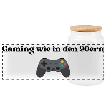 Gaming wie in den 90ern - Panorama Keksdose mit Holzdeckel - Weiß - Vorne