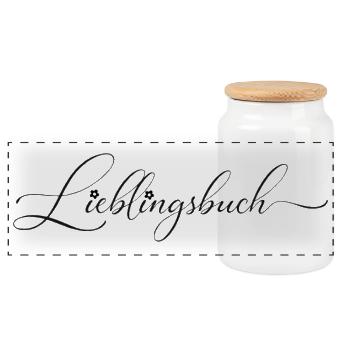 Lieblingsbuch – Eleganter Schriftzug für Leser - Panorama Keksdose mit Holzdeckel - Weiß - Vorne