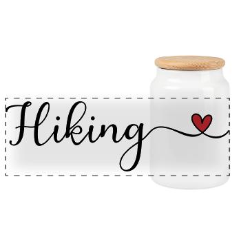 Hiking Heart Typography - Panoramic Cookie Jar with Wooden Lid - white - Front