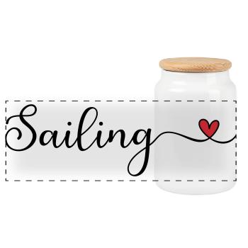 Sailing Heart Typography Gift - Panoramic Cookie Jar with Wooden Lid - white - Front
