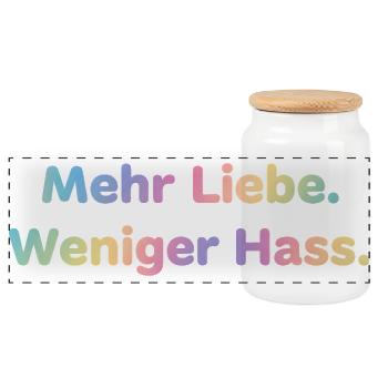 Mehr Liebe Shirt Sticker für Frauen und Männer - Panorama Keksdose mit Holzdeckel - Weiß - Vorne