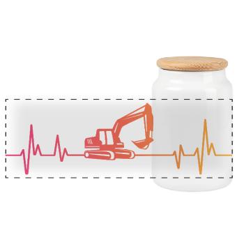 Sunset Excavator Heartbeat Excavator Excavator - Panoramic Cookie Jar with Wooden Lid - white - Front