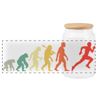 Jogger Evolution for Runners Jogging - Panoramic Cookie Jar with Wooden Lid - white - Front