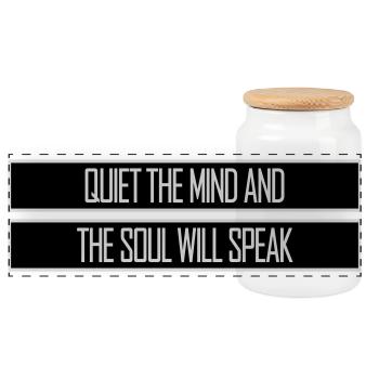 Quiet The Mind And The Soul Will Speak Ruhe Spruch - Panoramic Cookie Jar with Wooden Lid - white - Front