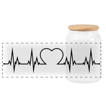 Heartbeat Heart EKG Love Heartbeat Black - Panoramic Cookie Jar with Wooden Lid - white - Front