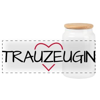 Trauzeugin Herz Junggesellinnenabschied - Panorama Keksdose mit Holzdeckel - Weiß - Vorne