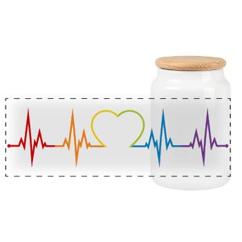 Herzschlag Regenbogen Herz LGBT Liebe bunt CSD - Panorama Keksdose mit Holzdeckel - Weiß - Vorne