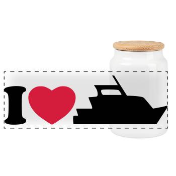 I love my yacht - J'aime mon bateau - Boîte à biscuits avec couvercle en bois - blanc - Devant