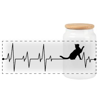 Black Cat Heartbeat - Panoramic Cookie Jar with Wooden Lid - white - Front