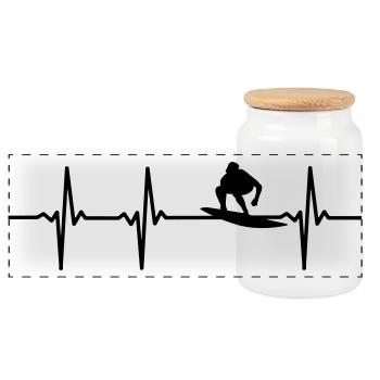 Surfer ECG - Panoramic Cookie Jar with Wooden Lid - white - Front