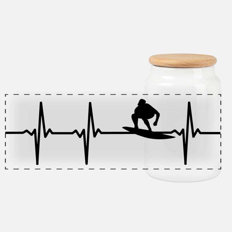 Surfer EKG - Panorama Keksdose mit Holzdeckel - Weiß