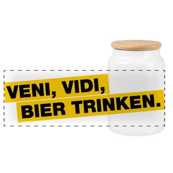 Veni, Vidi, Bier trinken - Panorama Keksdose mit Holzdeckel - Weiß - Vorne
