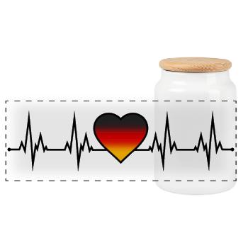 ECG du battement cardiaque allemand noir rouge or - Boîte à biscuits avec couvercle en bois - blanc - Devant