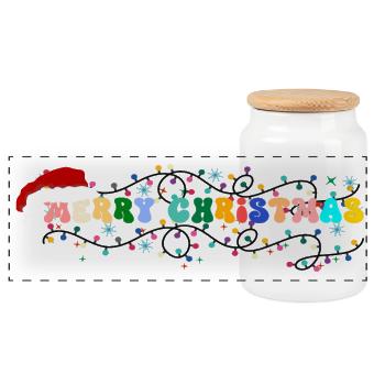 Lettrage de Noël coloré - Boîte à biscuits avec couvercle en bois - blanc - Devant