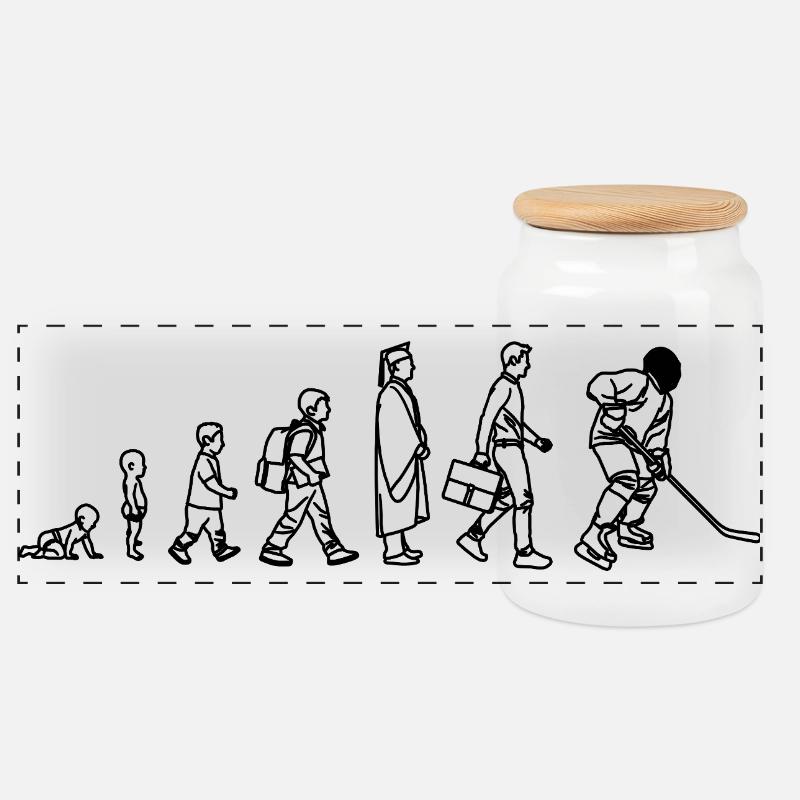 Evolution Eishockeyspieler - Panorama Keksdose mit Holzdeckel - Weiß