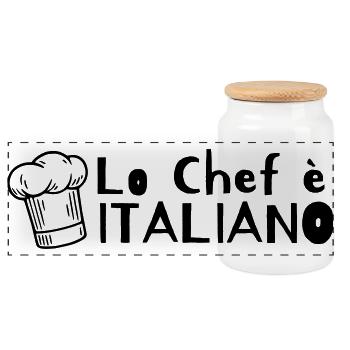 Lo chef è Italiano - Boîte à biscuits avec couvercle en bois - blanc - Devant