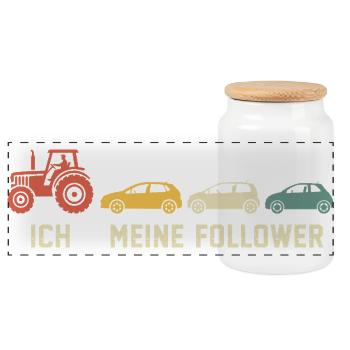 Traktor Bauer Meine Follower Landwirt  - Panorama Keksdose mit Holzdeckel - Weiß - Vorne