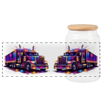 Camions néon - Boîte à biscuits avec couvercle en bois - blanc - Devant