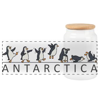 Familienurlaub in der Antarktis: Pinguine in der A - Panorama Keksdose mit Holzdeckel - Weiß - Vorne