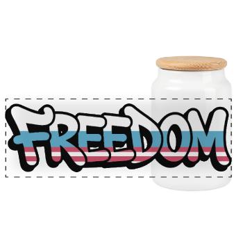 Freedom Typography Statement Design - Panoramic Cookie Jar with Wooden Lid - white - Front
