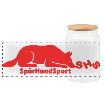 SHS Logo rot - Panorama Keksdose mit Holzdeckel - Weiß - Vorne