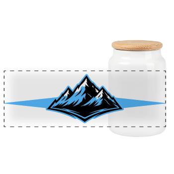 Mountains icon line - Panoramic Cookie Jar with Wooden Lid - white - Front