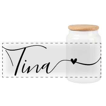 Tina, prénom, prénom décoratif - Boîte à biscuits avec couvercle en bois - blanc - Devant