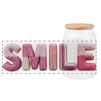 Plush Smile Lettering Patchwork Trend - Panoramic Cookie Jar with Wooden Lid - white - Front