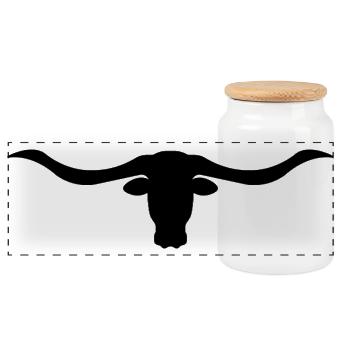 Longhorn-Kopf - Panorama Keksdose mit Holzdeckel - Weiß - Vorne