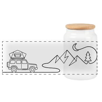 Van Life Camping Outdoor Adventure - Panoramic Cookie Jar with Wooden Lid - white - Front