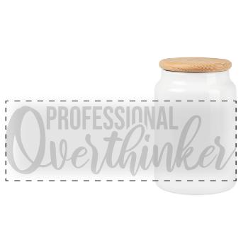 Professional Overthinker Lustig Grübeln Angst Logo - Panorama Keksdose mit Holzdeckel - Weiß - Vorne