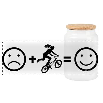 Idée cadeau pour le cycliste de BMX avec BMX freestyle - Boîte à biscuits avec couvercle en bois - blanc - Devant