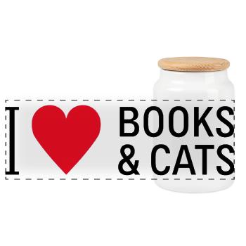 Love Books And Cats Books Cat Reading Saying - Panoramic Cookie Jar with Wooden Lid - white - Front
