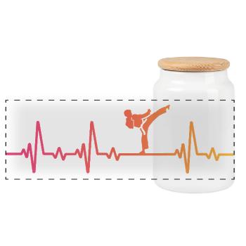 karate sunset heartbeat karate - Panoramic Cookie Jar with Wooden Lid - white - Front