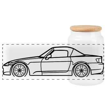 S2000 Line Silhouette – High‑Rev JDM Art - Panorama Keksdose mit Holzdeckel - Weiß - Vorne